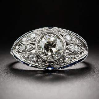Art Deco-Style 1.46 Carat Diamond and Sapphire Ring, Size 6 3/4 + - 2