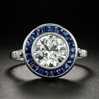 Art Deco Style 1.68 Carat Diamond And  Sapphire Halo Ring - GIA L VS2 - 2