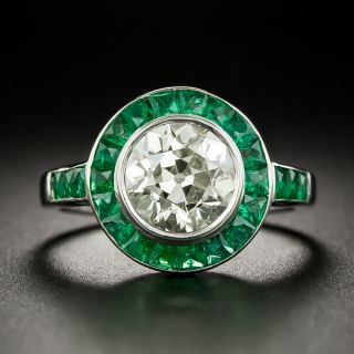 Art Deco Style 1.87 Carat Diamond and Calibre Emerald Ring - 2