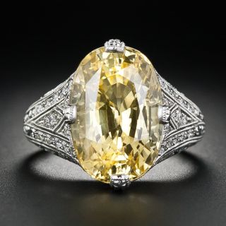 Art Deco Style 11.15 Carat Yellow Sapphire and Diamond Ring - 7