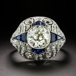 Art Deco-Style 2.02 Carat Diamond And Sapphire Ring - GIA - 3