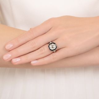Art Deco-Style 2.04 Carat Diamond and Onyx Ring - GIA  K VVS2