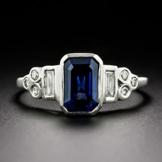 Art Deco Style 2.18 Carat No-Heat Sapphire and Diamond Ring - 6