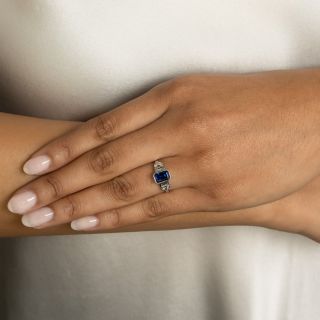 Art Deco Style 2.18 Carat No-Heat Sapphire and Diamond Ring