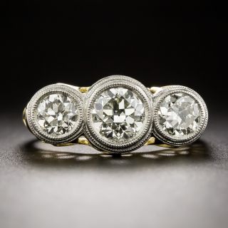 Art Deco-Style 2.18 Carat Three-Stone Diamond Ring - GIA M VS2 - 2
