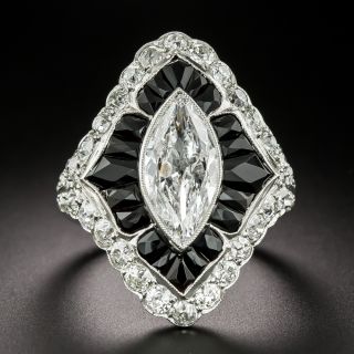 Art Deco-Style 2.22 Carat Marquise-Cut Diamond and Onyx Ring - GIA D I1, Size 8 1/2 - 3