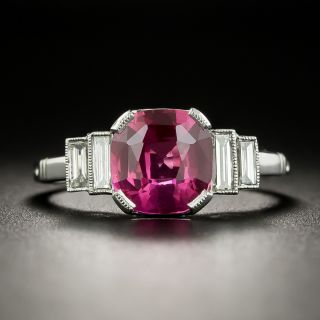 Art Deco Style 2.25 Carat Pink Cushion-Cut Sapphire Platinum Diamond Ring - 2
