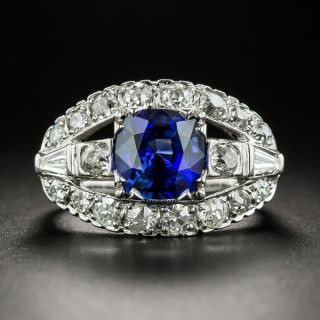  Art Deco Style 2.56 Carat Sapphire and Diamond Engagement Ring - 1