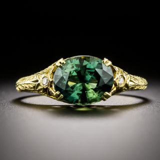 Art Deco Style 3.25 Carat Natural No-Heat Green Sapphire and Diamond Ring - 3