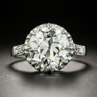 Art Deco Style 3.41 Carat European-Cut Diamond Ring - GIA L VS2 - 2