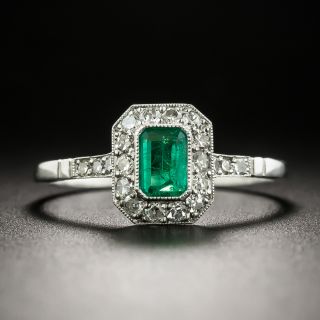 Art Deco Style .33 Carat Emerald and Diamond Halo Ring - 3