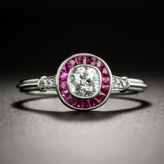 Art Deco Style .37 Carat Diamond and Ruby Halo Ring - 2