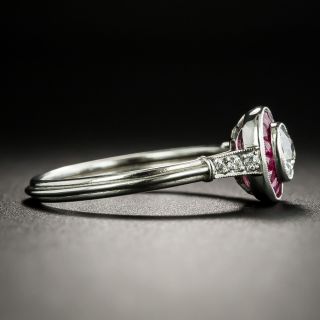 Art Deco Style .37 Carat Diamond and Ruby Halo Ring