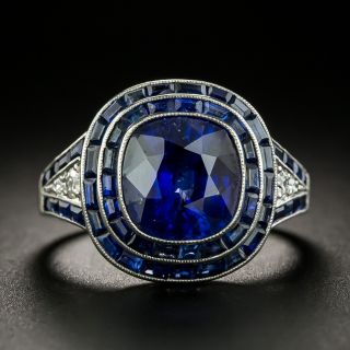 Art Deco Style 4.92 Carat Ceylon Sapphire and Diamond Ring - 2