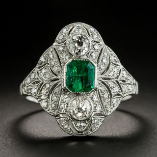 Art Deco-Style .41 Carat Emerald and Diamond Ring - 2