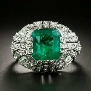 Art Deco Style 5.50 Carat Emerald and Diamond Ring - GIA - 1
