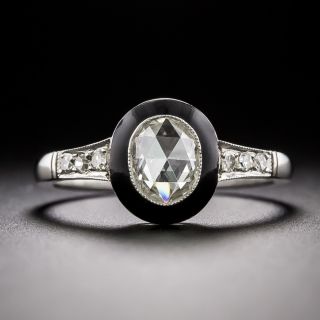 Art Deco Style .55 Carat Rose-Cut Diamond and Black Enamel Ring - 2