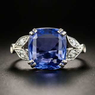Art Deco Style 6.81 Carat No-Heat Ceylon Sapphire Platinum Diamond Ring - 1
