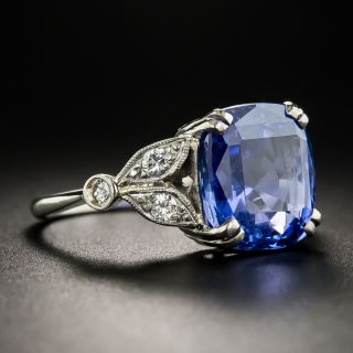 Art Deco Style 6.81 Carat No-Heat Ceylon Sapphire Platinum Diamond Ring