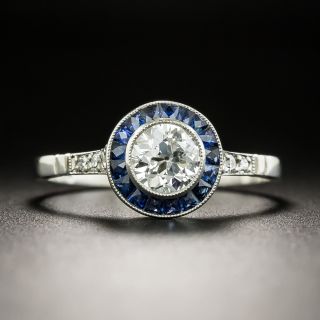 Art Deco Style .61 Carat Diamond and Sapphire Halo Ring - 3