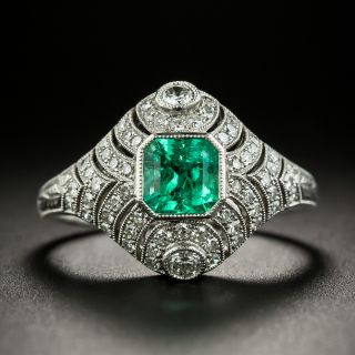 Art Deco Style .62 Carat Emerald and Diamond Ring - 3