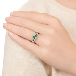 Art Deco-Style .68 Carat Emerald and Diamond Ring
