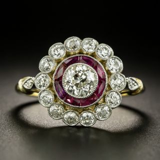 Art Deco Style .70 Carat Center Diamond and Ruby Ring - 2