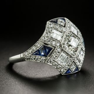 Art Deco Style .77 Carat Diamond and Sapphire Ring