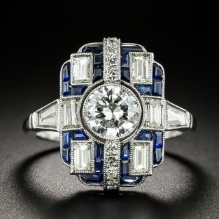 Art Deco Style .86 Carat Diamond and Sapphire Ring - 2