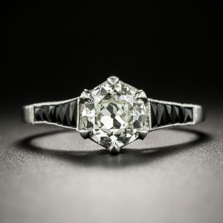 Art Deco Style .92 Carat Diamond and Onyx Engagement Ring - 2