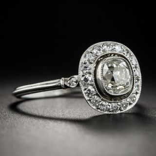 Art Deco Style .93 Carat Antique Cushion-Cut Diamond Platinum Halo Ring