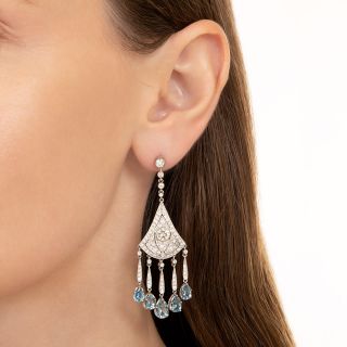 Art Deco Style Aquamarine and Diamond Chandelier Earrings 
