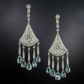 Art Deco Style Aquamarine and Diamond Chandelier Earrings  - 2