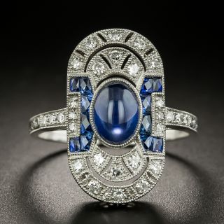 Art Deco Style Cabochon Sapphire and Diamond Ring - 3