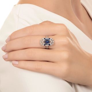 Art Deco Style Cabochon Sapphire and Diamond Ring