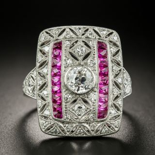 Art Deco Style Diamond And Calibre Ruby Dinner Ring - 2
