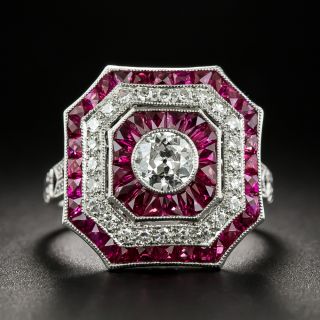 Art Deco Style Diamond and Calibre Ruby Ring - 6