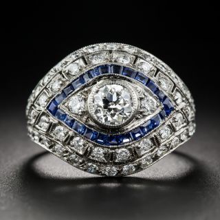 Art Deco-Style Diamond and Calibre Sapphire Dome Ring - 7