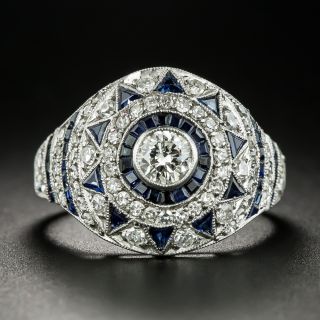 Art Deco Style Diamond and Calibre Sapphire Ring - 2