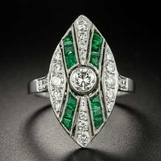 Art Deco Style Diamond and Emerald Dinner Ring - 2