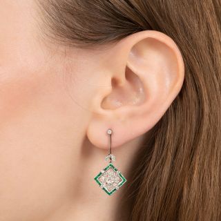 Art Deco Style Diamond and Emerald Drop Earrings