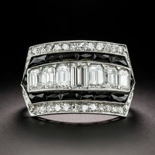 Art Deco-Style Diamond and Onyx Band Ring - 2