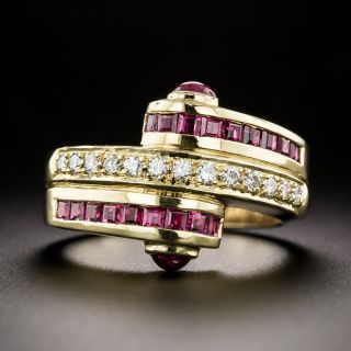 Art Deco-Style Diamond and Ruby Bypass Ring - 3