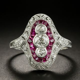 Art Deco-Style Diamond and Ruby Dinner Ring - 3
