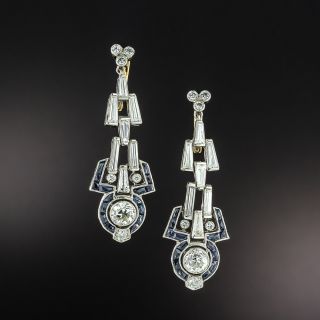 Art Deco Style Diamond and Sapphire Dangle Earrings - 2