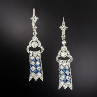 Art Deco-Style Diamond And Sapphire Ribbon Earrings  - 2