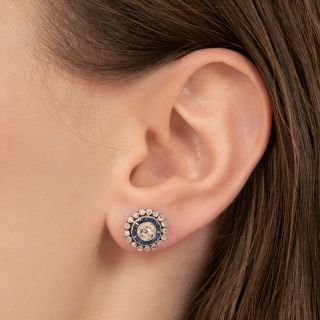 Art Deco-Style Diamond and Sapphire Stud Earrings
