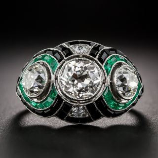 Art Deco Style Diamond, Emerald and Onyx Ring - 8
