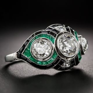 Art Deco Style Diamond, Emerald and Onyx Ring