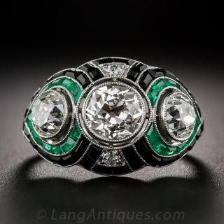 Art Deco Style Diamond, Emerald and Onyx Ring - 2